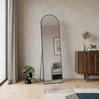 Black Metal Arch Wall Mounted Leaning or Freestanding Framed Full Length Mirror