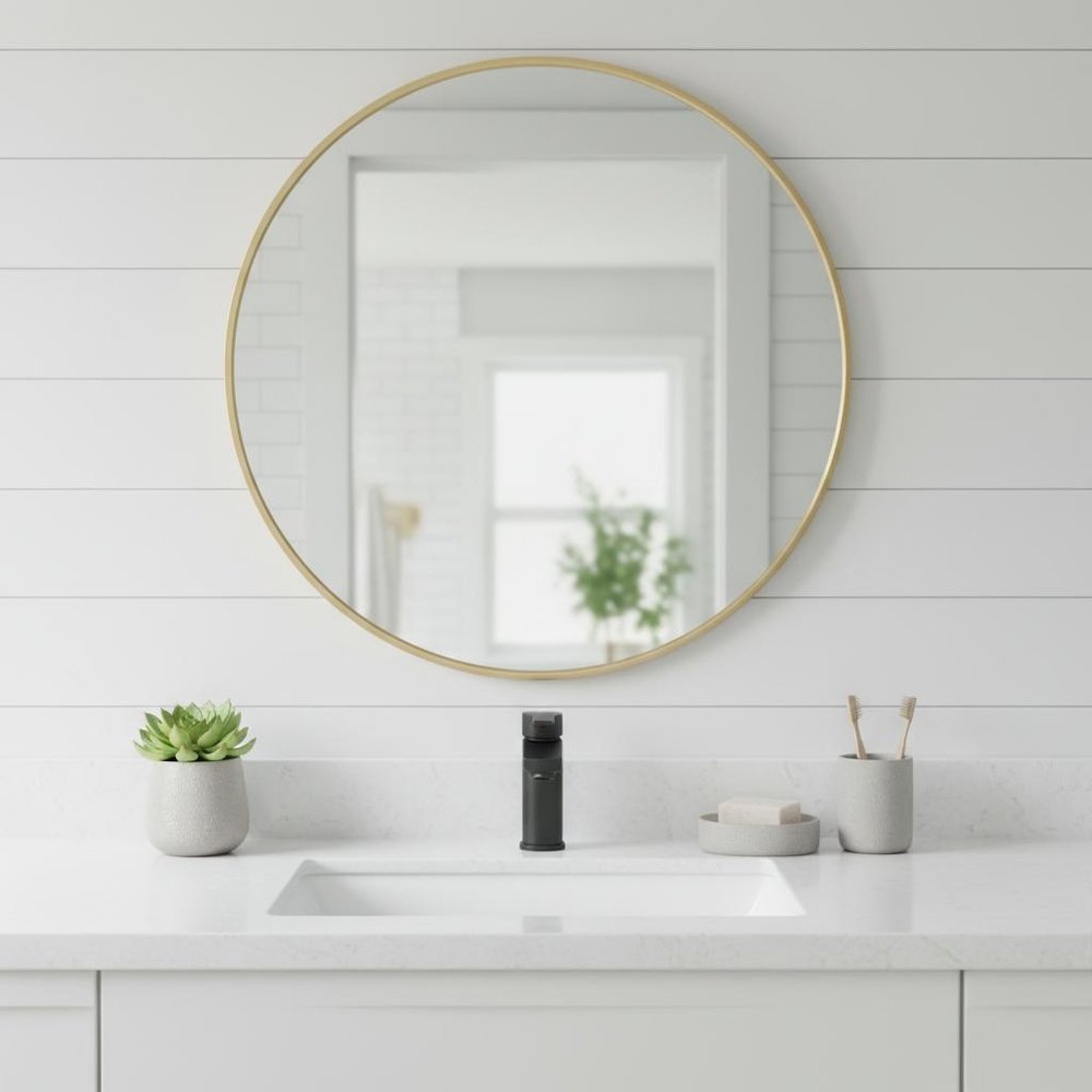 Gold Metal Round Framed Bathroom Vanity Mirror - 20-inch