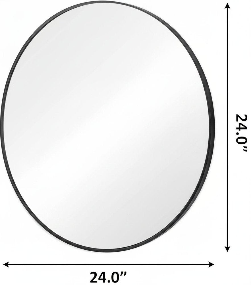 Black Metal Round Framed Bathroom Vanity Mirror - 24-inch