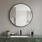 Black Metal Round Framed Bathroom Vanity Mirror - 24-inch
