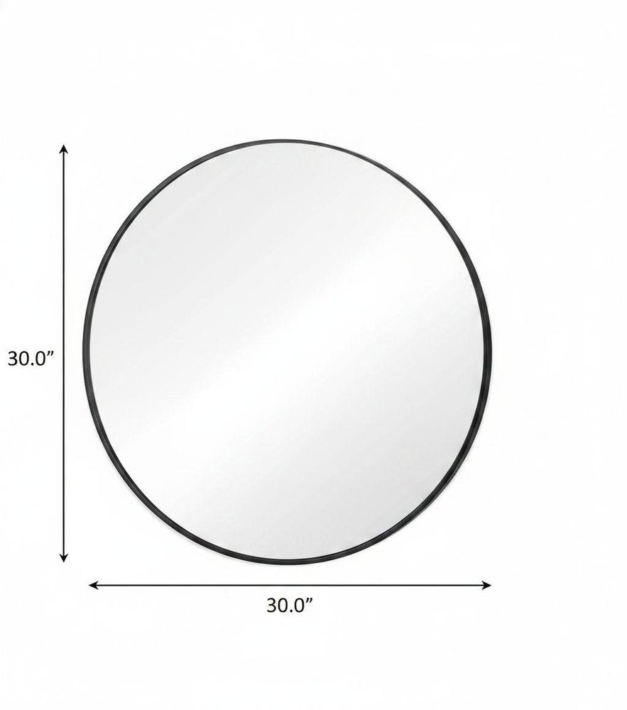 Black Metal Round Framed Bathroom Vanity Mirror - 30-inch
