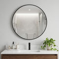 Black Metal Round Framed Bathroom Vanity Mirror - 30-inch
