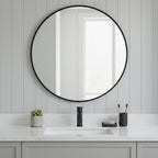 Black Metal Round Framed Bathroom Vanity Mirror - 30-inch