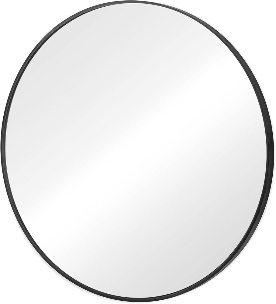 Black Metal Round Framed Bathroom Vanity Mirror - 30-inch