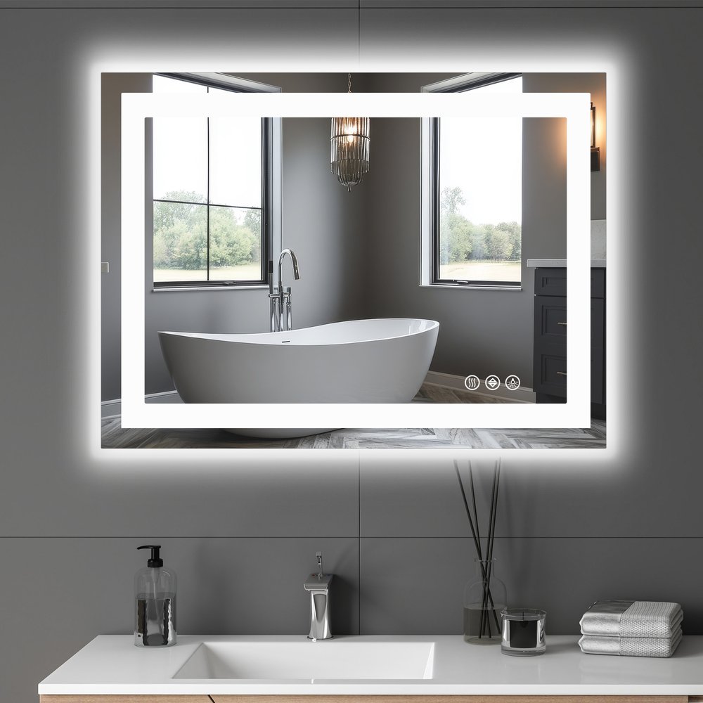 Lighted Frameless Bathroom Vanity Mirror - 28-inch