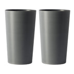 Set of Two Light Gray Heavy Duty Plastic Cylindrical Planter Pots