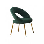 Green and Gold Boucle and Metal Curved Back Dining Side Chair