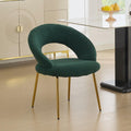 Green and Gold Boucle and Metal Curved Back Dining Side Chair