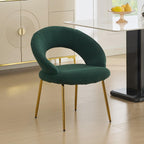 Green and Gold Boucle and Metal Curved Back Dining Side Chair