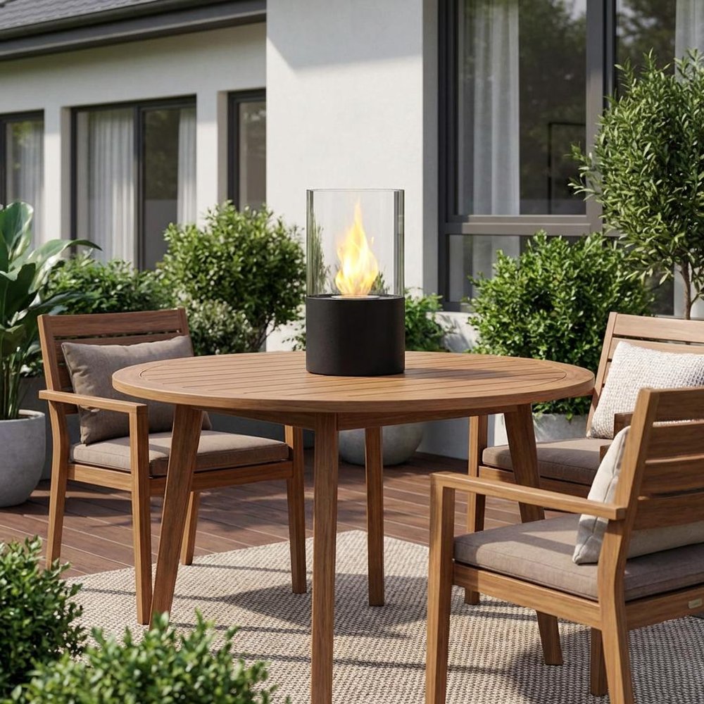Black and Clear Metal and Glass Bioethanol Portable Tabletop Firepit - 12-inch
