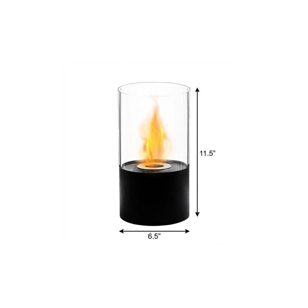 Black and Clear Metal and Glass Bioethanol Portable Tabletop Firepit - 12-inch