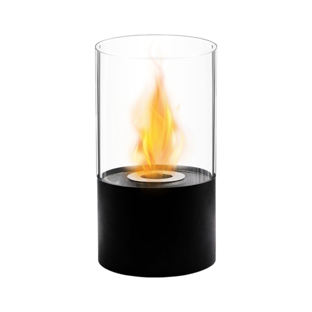 Black and Clear Metal and Glass Bioethanol Portable Tabletop Firepit - 12-inch
