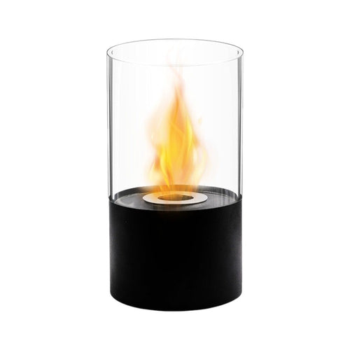 Black and Clear Metal and Glass Bioethanol Portable Tabletop Firepit - 12-inch