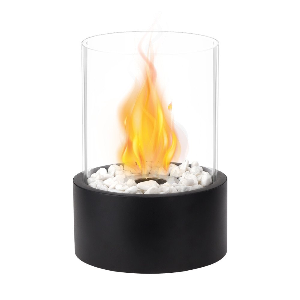 Black and Clear Metal and Glass Bioethanol Portable Tabletop Firepit - 11-inch