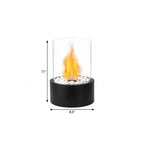 Black and Clear Metal and Glass Bioethanol Portable Tabletop Firepit - 11-inch