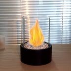 Black and Clear Metal and Glass Bioethanol Portable Tabletop Firepit - 11-inch