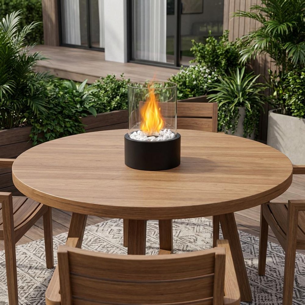 Black and Clear Metal and Glass Bioethanol Portable Tabletop Firepit - 11-inch