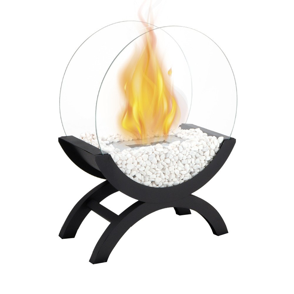 Black and Clear Metal and Glass Bioethanol Portable Tabletop Firepit - 15-inch