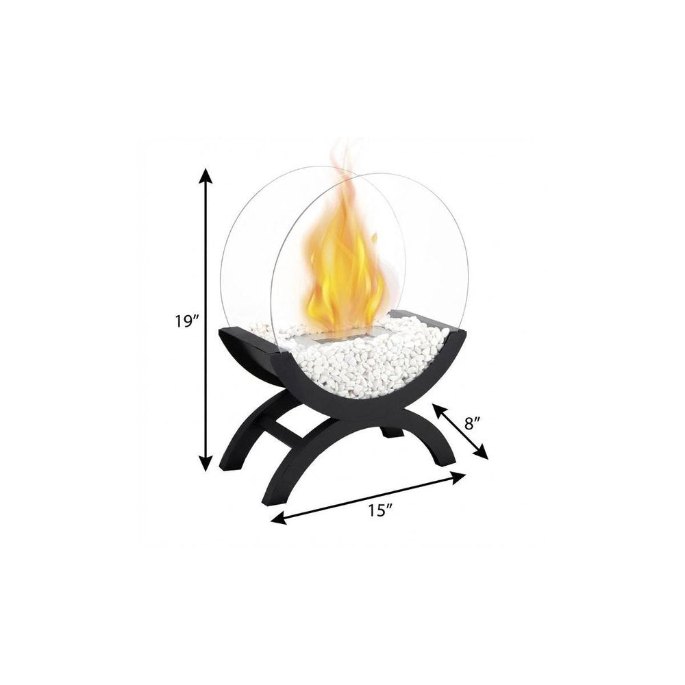 Black and Clear Metal and Glass Bioethanol Portable Tabletop Firepit - 15-inch