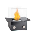 Black and Clear Metal and Glass Bioethanol Portable Tabletop Firepit - 8-inch