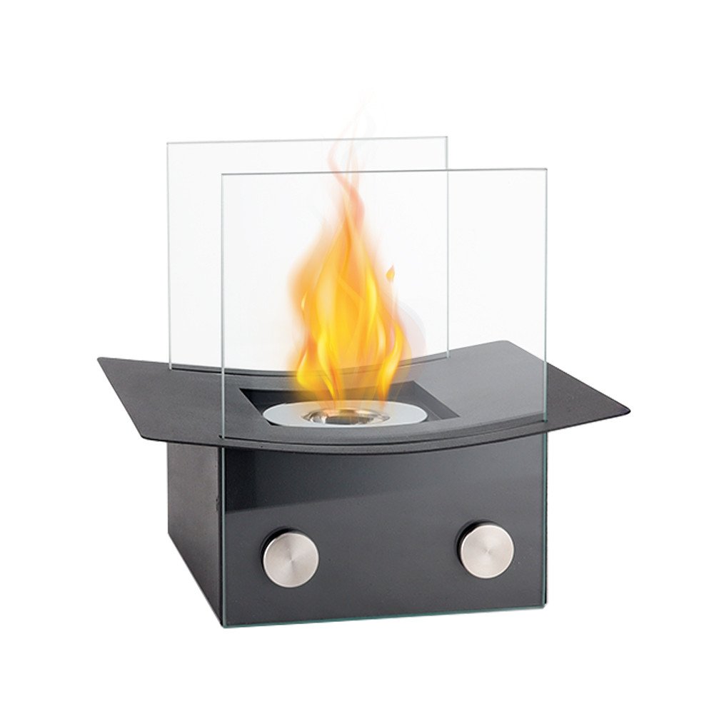 Black and Clear Metal and Glass Bioethanol Portable Tabletop Firepit - 8-inch