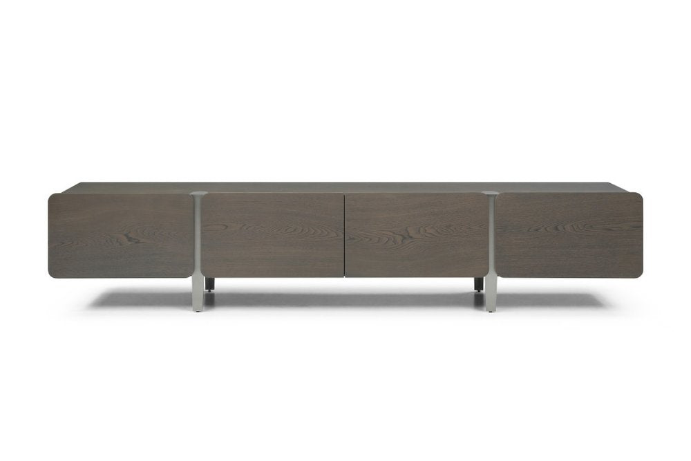 Ash Gray and Nickel Wood and Stainless Steel Enclosed Storage TV Stand - 95-inch