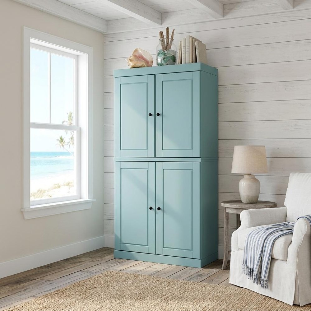 Yellow Solid Wood Four Door Pantry or Storage Closet - 72-inch