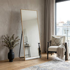 Gold Aluminum Freestanding and Wall Mounted Framed Full Length Mirror - 64-inch
