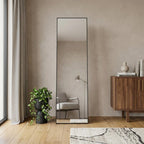 Black Aluminum Freestanding and Wall Mounted Framed Full Length Mirror - 56-inch