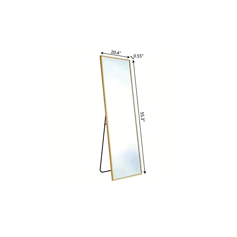 Gold Aluminum Freestanding and Wall Mounted Framed Full Length Mirror - 55-inch