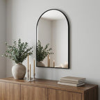 Black Aluminum Arch Framed Anti Fog Accent Mirror - 35-inch