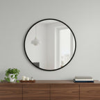 Black Aluminum Round Framed Accent Mirror - 30-inch