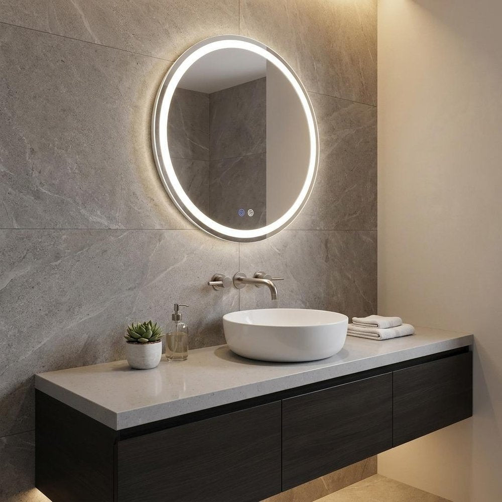 Round Lighted Frameless Anti Fog Bathroom Vanity Mirror - 30-inch