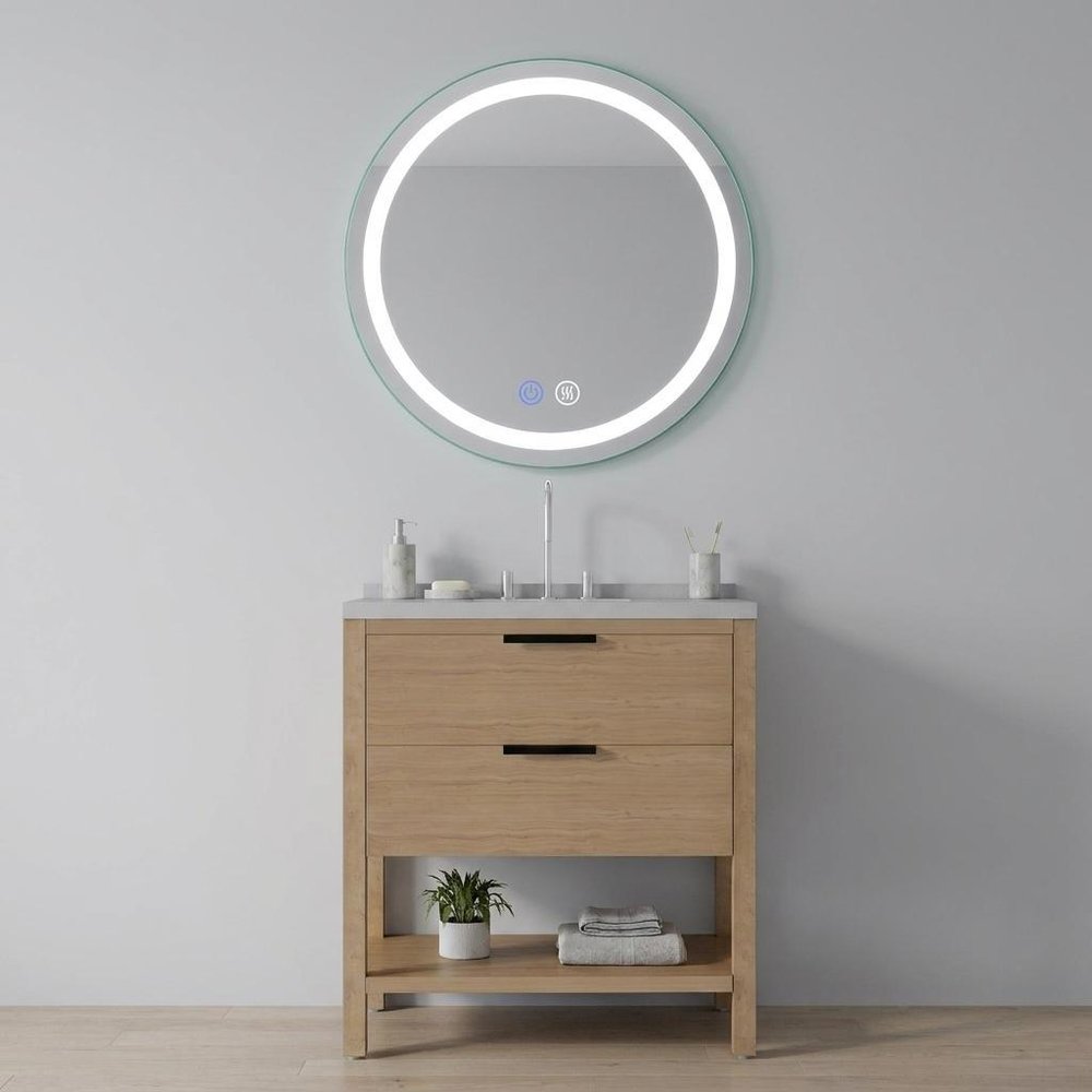 Round Lighted Frameless Anti Fog Bathroom Vanity Mirror - 30-inch