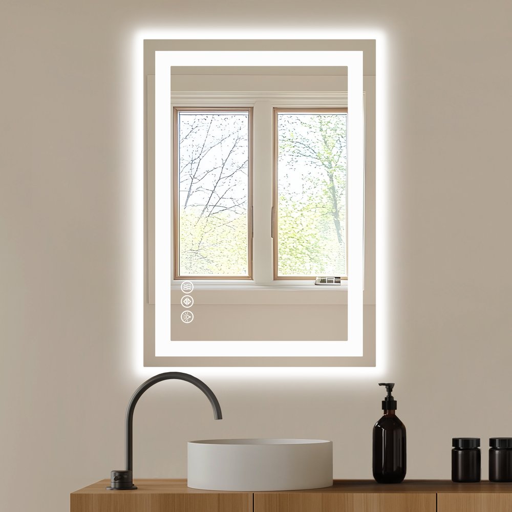 Lighted Frameless Anti Fog Bathroom Vanity Mirror - 20-inch