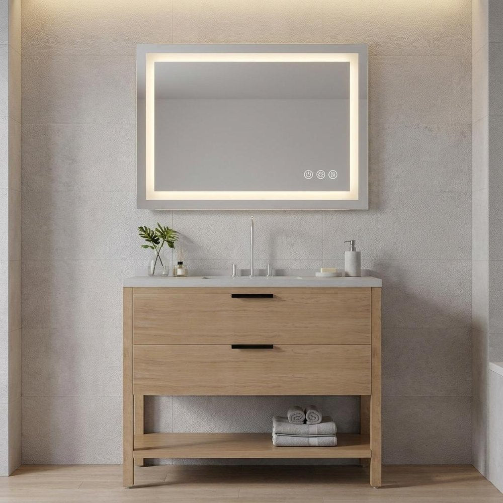 Lighted Frameless Anti Fog Bathroom Vanity Mirror - 27-inch