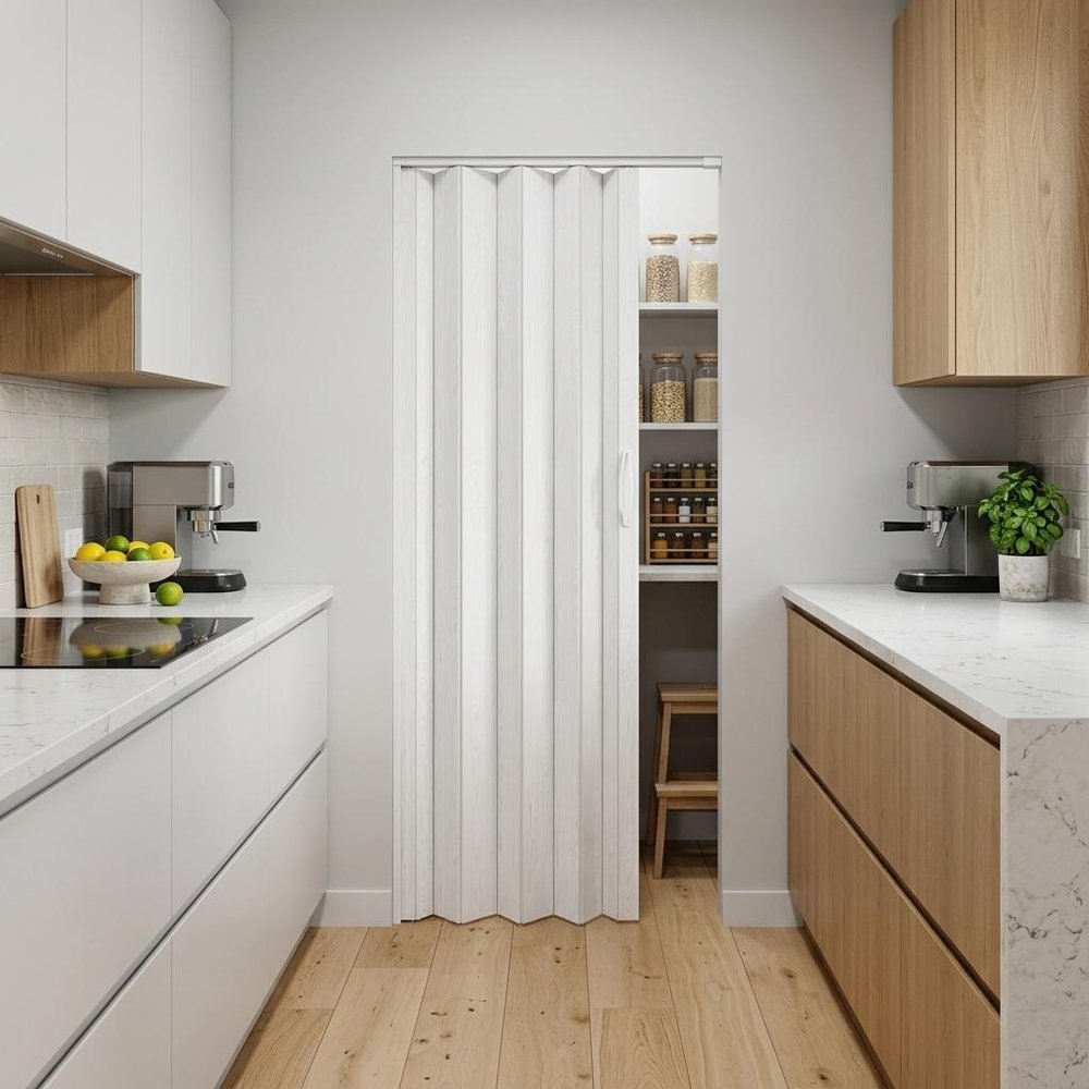 White Pvc Accordion Door - 80-inch