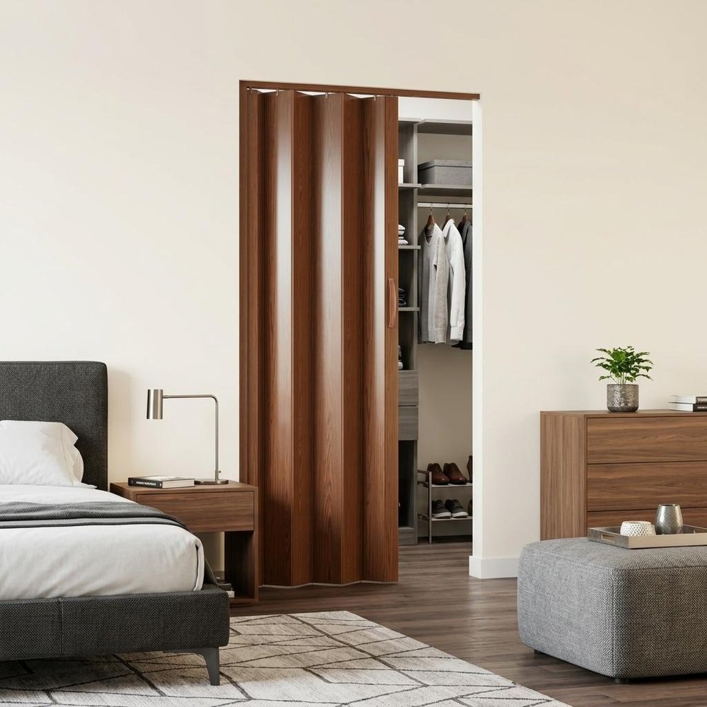 Walnut Pvc Accordion Door - 80-inch