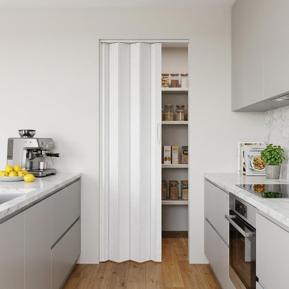 White Pvc Accordion Door - 80-inch