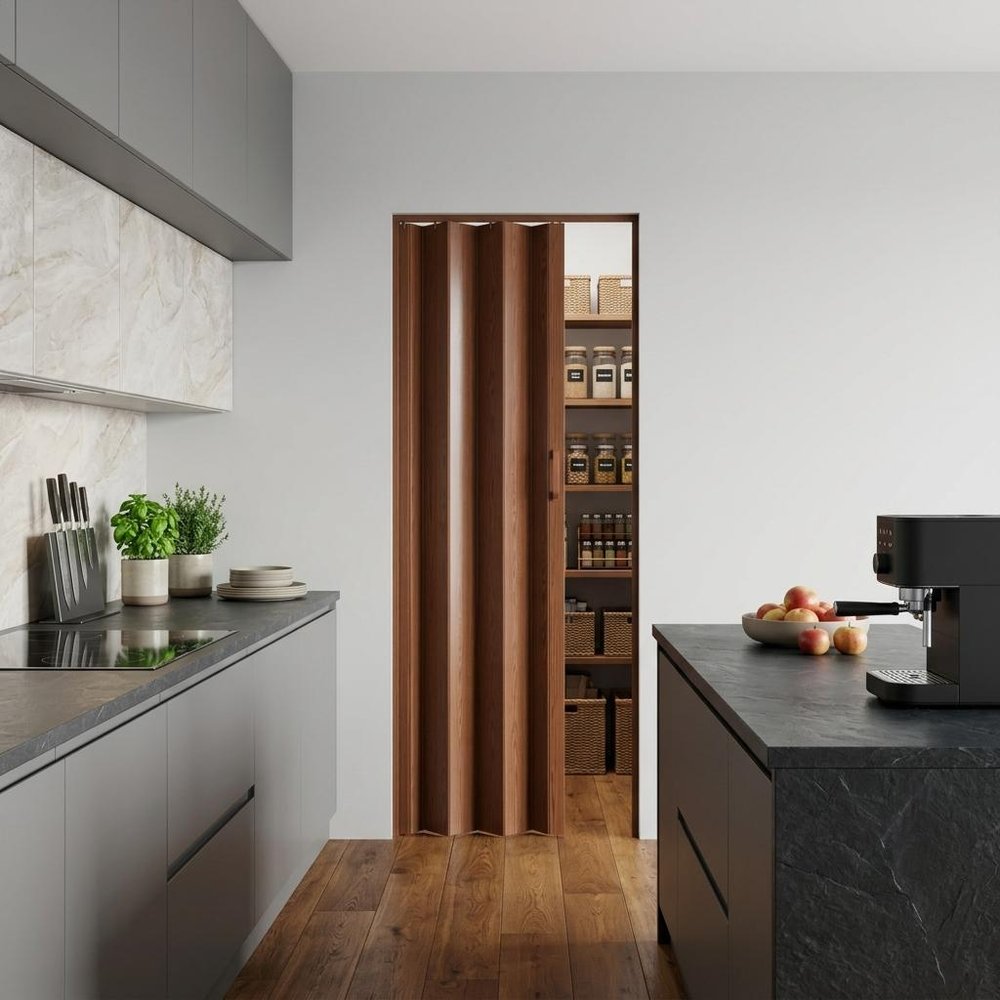 Walnut Pvc Accordion Door - 80-inch