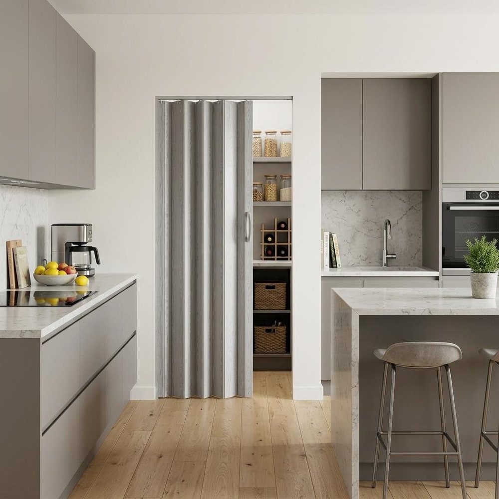 Gray Pvc Accordion Door - 80-inch