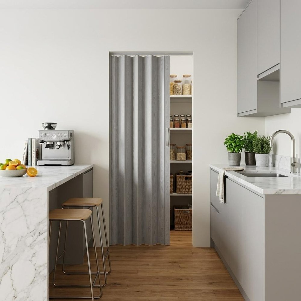 Gray Pvc Accordion Door - 80-inch