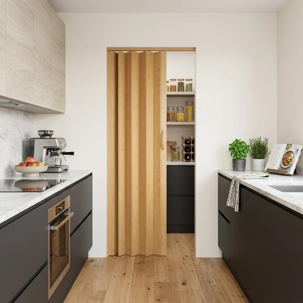 Golden Brown Pvc Accordion Door - 80-inch