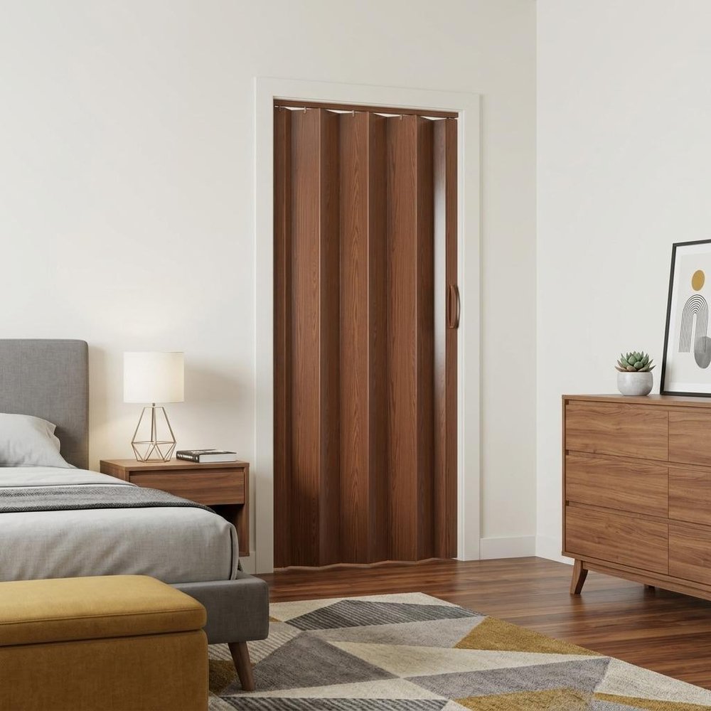 Walnut Pvc Accordion Door - 80-inch
