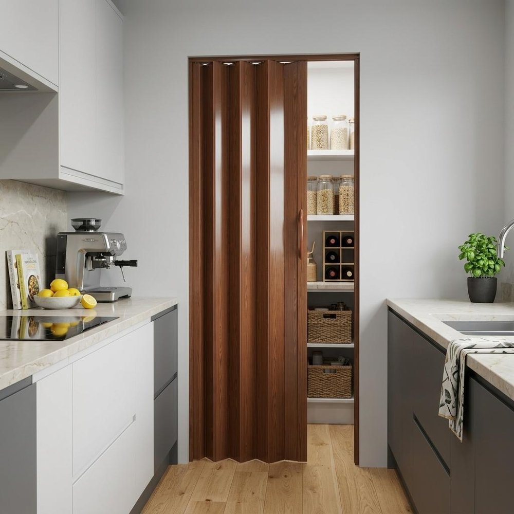 Walnut Pvc Accordion Door - 80-inch