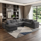 Dark Gray Corduroy Modular Sectional with Ottoman and Toss Pillows - 138-inch