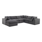Dark Gray Corduroy Modular Sectional with Ottoman and Toss Pillows - 138-inch