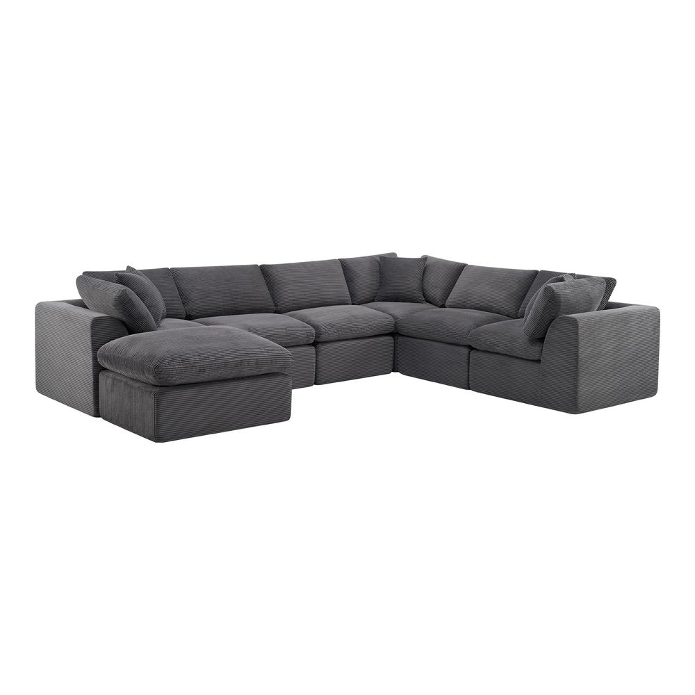 Dark Gray Corduroy Modular Sectional with Ottoman and Toss Pillows - 138-inch