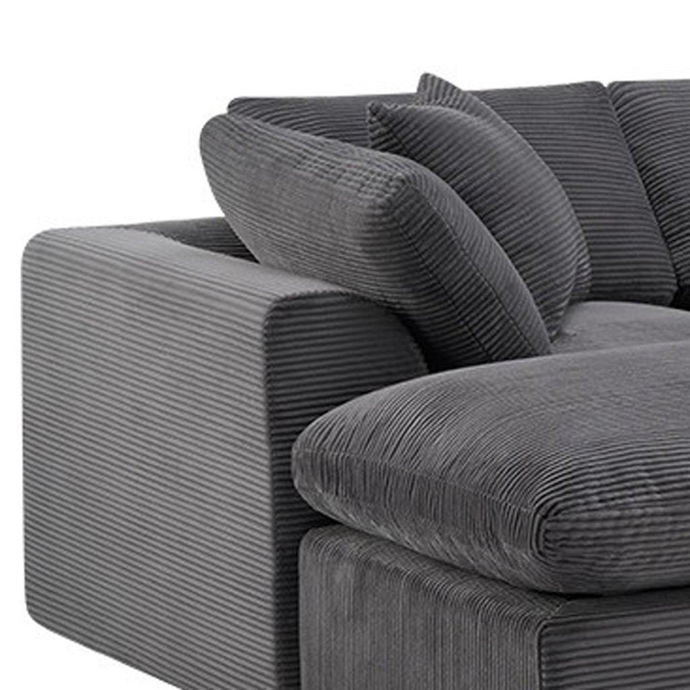 Dark Gray Corduroy Modular Sectional with Ottoman and Toss Pillows - 138-inch