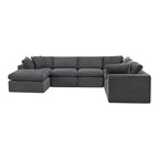 Dark Gray Corduroy Modular Sectional with Ottoman and Toss Pillows - 138-inch
